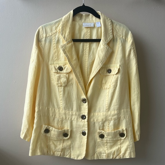 Chico's Jackets & Blazers - Chico's Yellow Safari/Utility Linen Blazer- Size 2